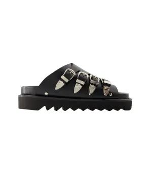 Smooth Calfskin Ankle Strap Sandals - Round Toe - Leather Sole