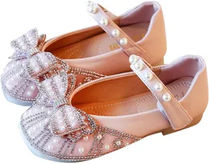 Toddler Flower Girl Dress Shoes Rhinstones Pearls Bow Ballet Flats Wedding Party Girls Toddler Mary Jane