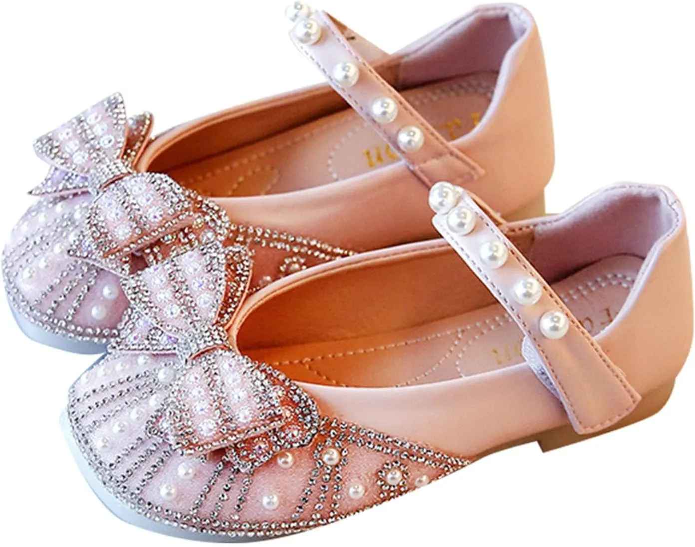 Toddler Flower Girl Dress Shoes Rhinstones Pearls Bow Ballet Flats Wedding Party Girls Toddler Mary Jane