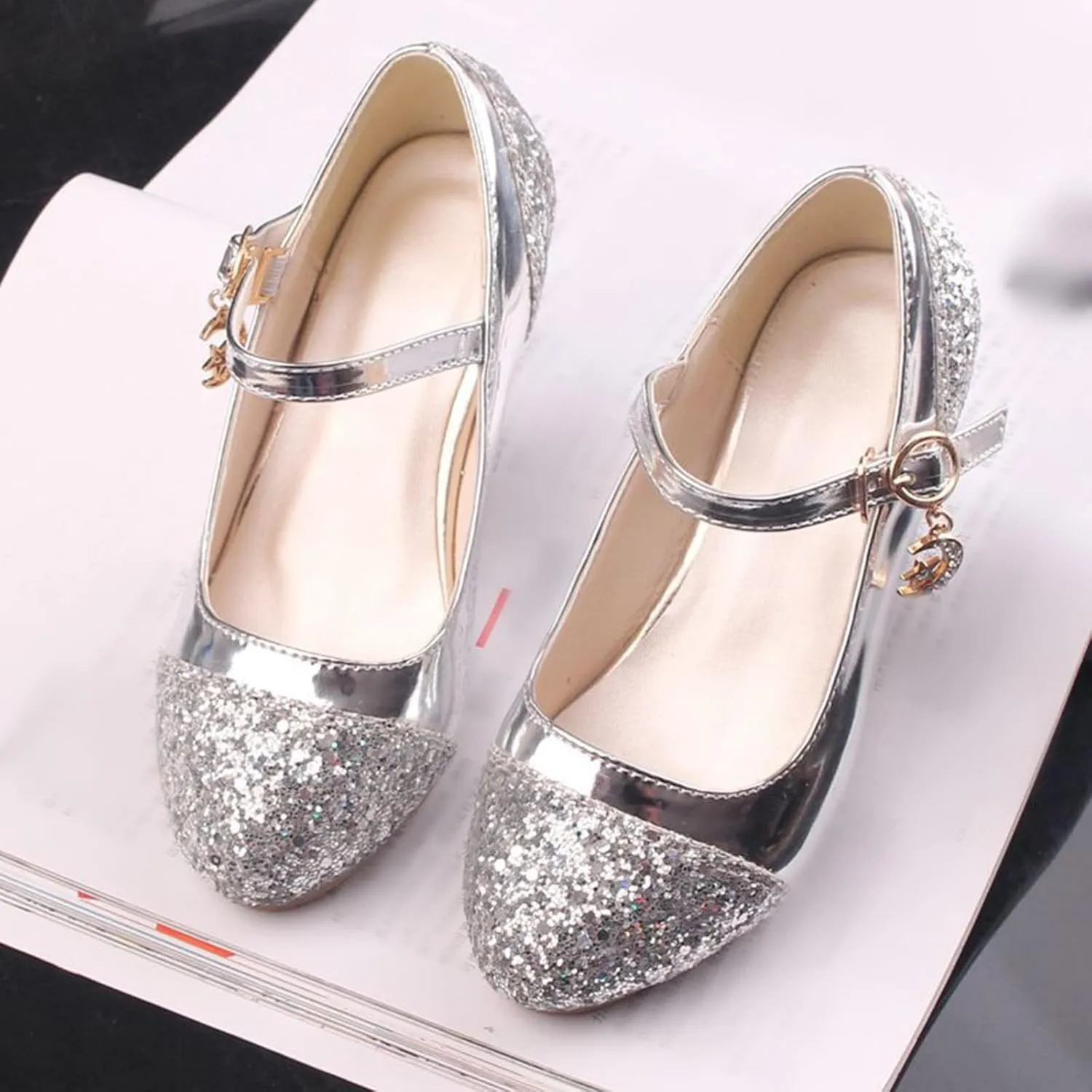 Toddler Girls Mary Jane Dress Shoes Rhinestones Sparkle Flower Girl Wedding Low Heels Toddler Girls Pump Shoes