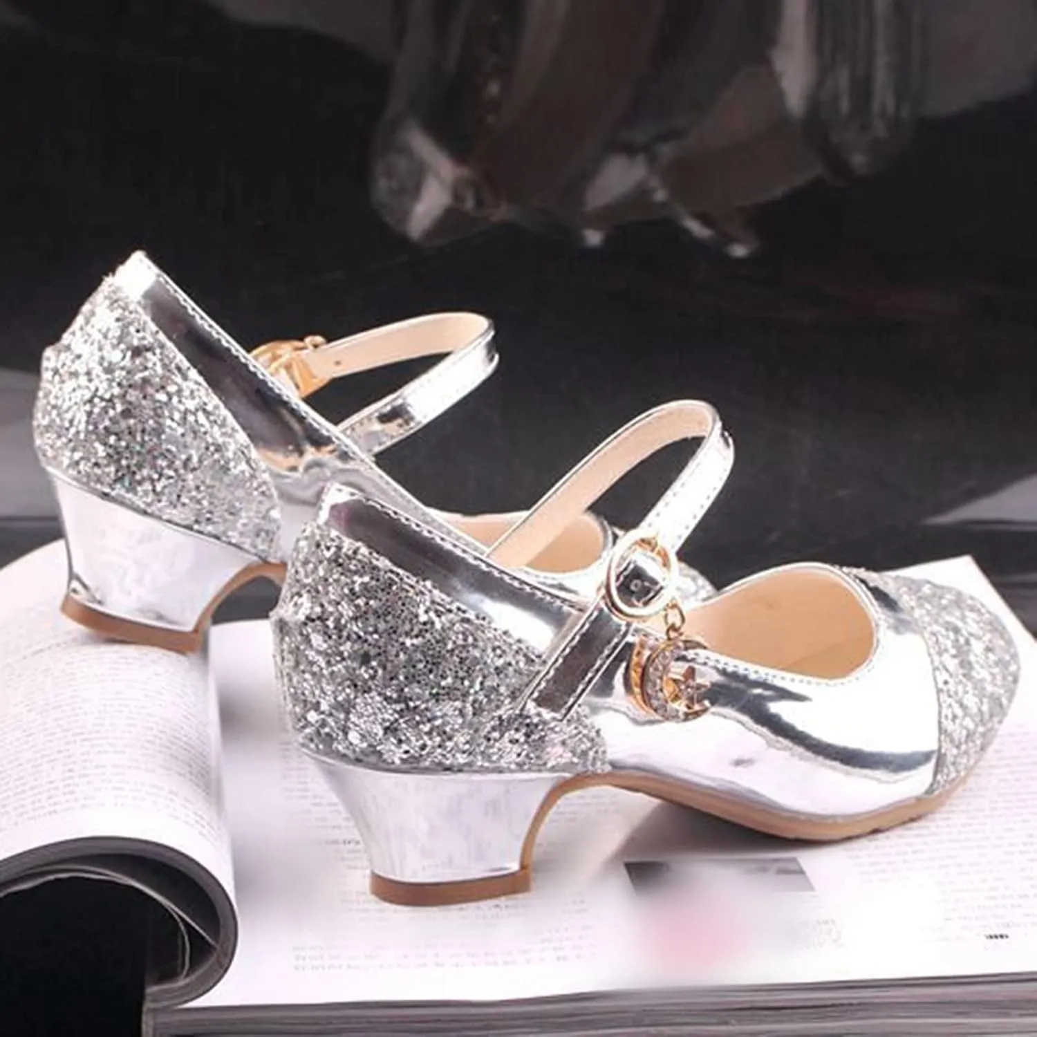 Toddler Girls Mary Jane Dress Shoes Rhinestones Sparkle Flower Girl Wedding Low Heels Toddler Girls Pump Shoes