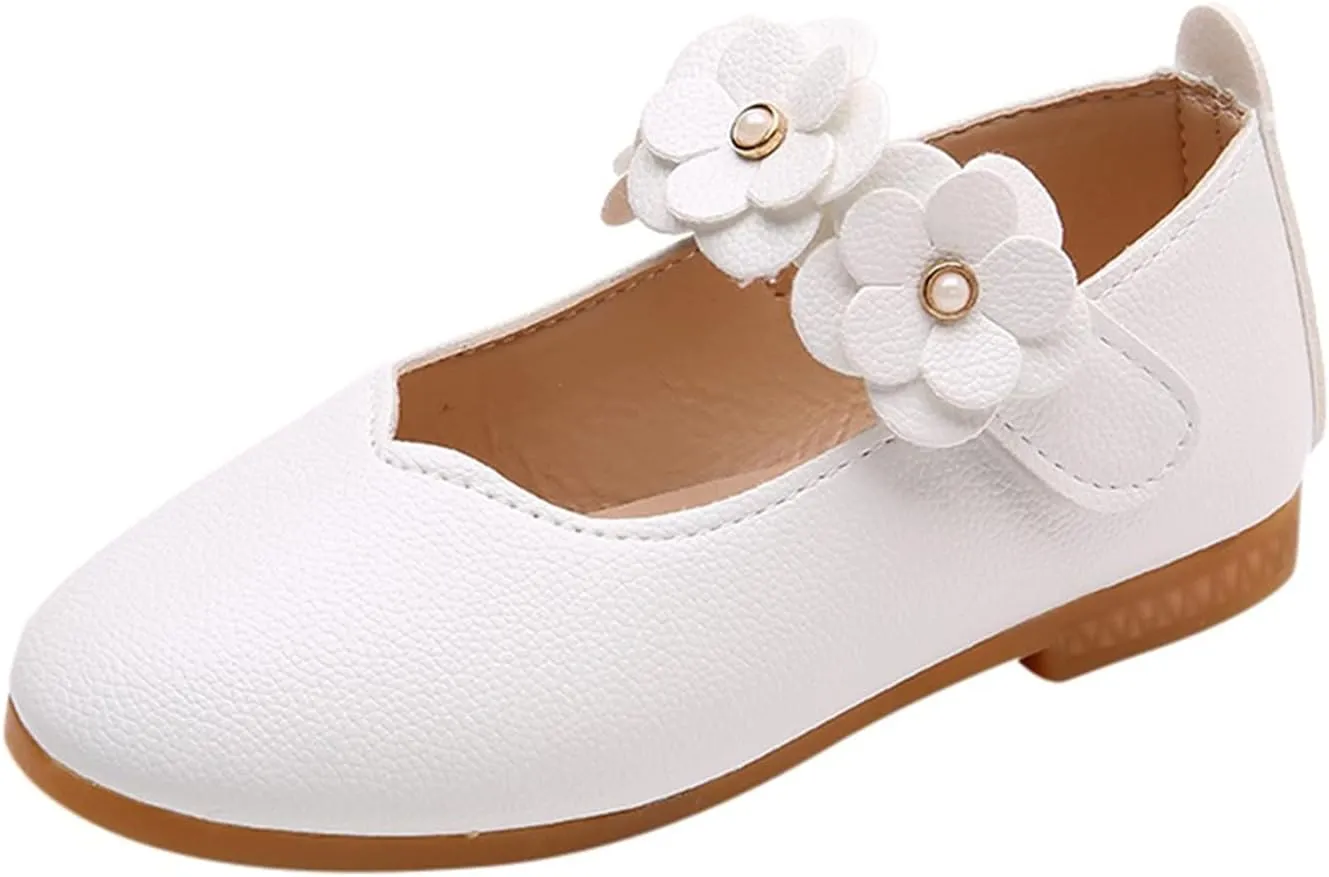 Toddler/Little Girls Mary Jane Ballerina Flat Flower Girl Non-Slip Soft Slip On Princess Dress Shoes for Wedding