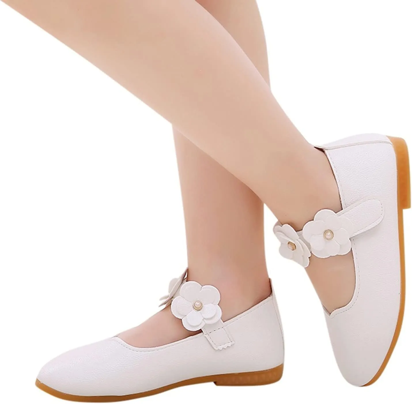 Toddler/Little Girls Mary Jane Ballerina Flat Flower Girl Non-Slip Soft Slip On Princess Dress Shoes for Wedding