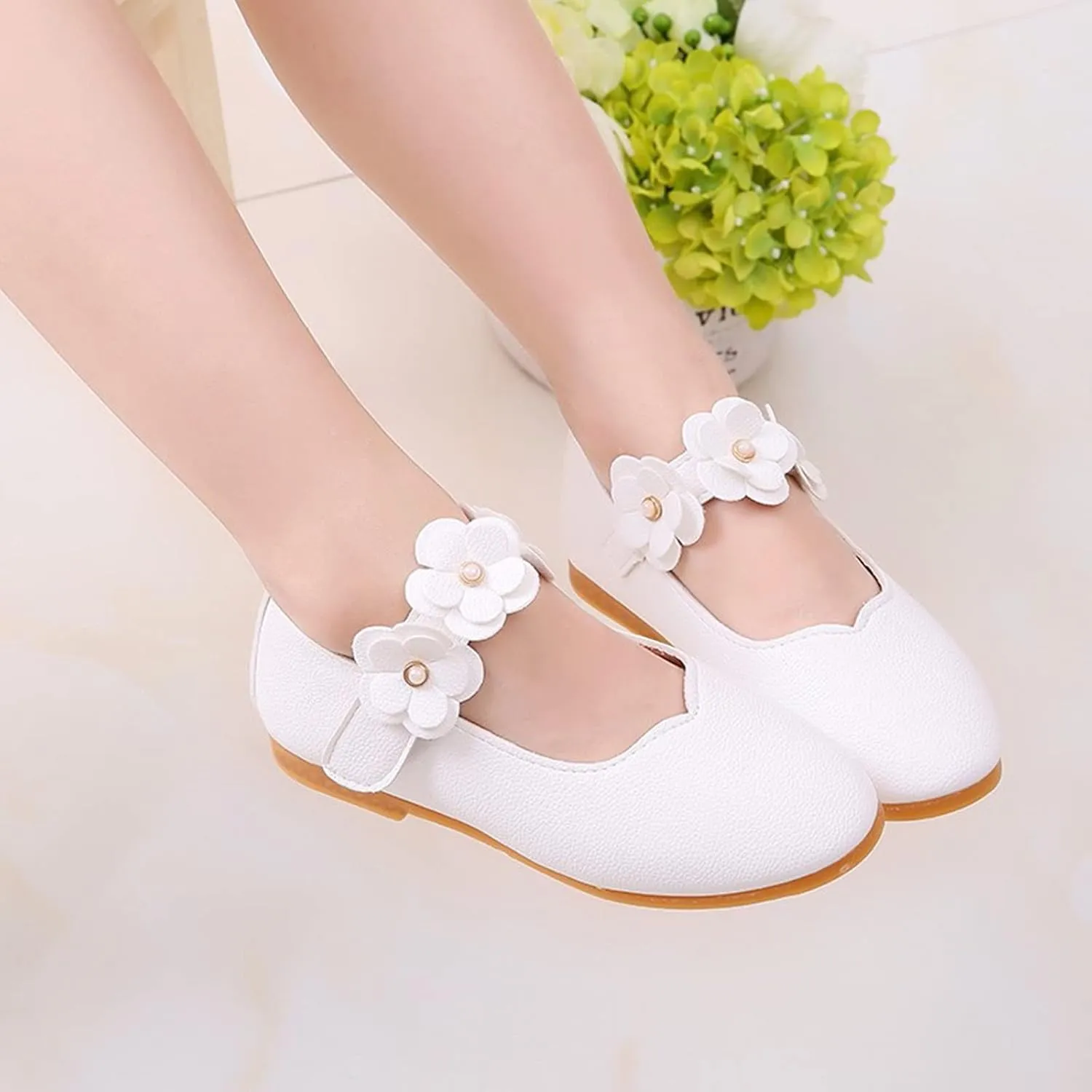 Toddler/Little Girls Mary Jane Ballerina Flat Flower Girl Non-Slip Soft Slip On Princess Dress Shoes for Wedding