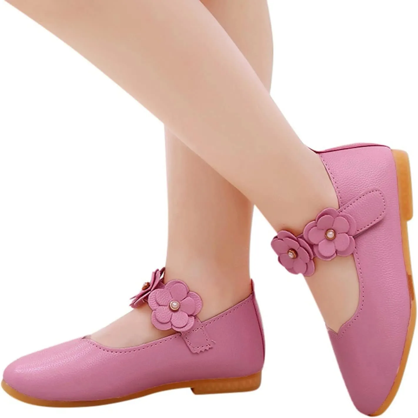 Toddler/Little Girls Mary Jane Ballerina Flat Flower Girl Non-Slip Soft Slip On Princess Dress Shoes for Wedding