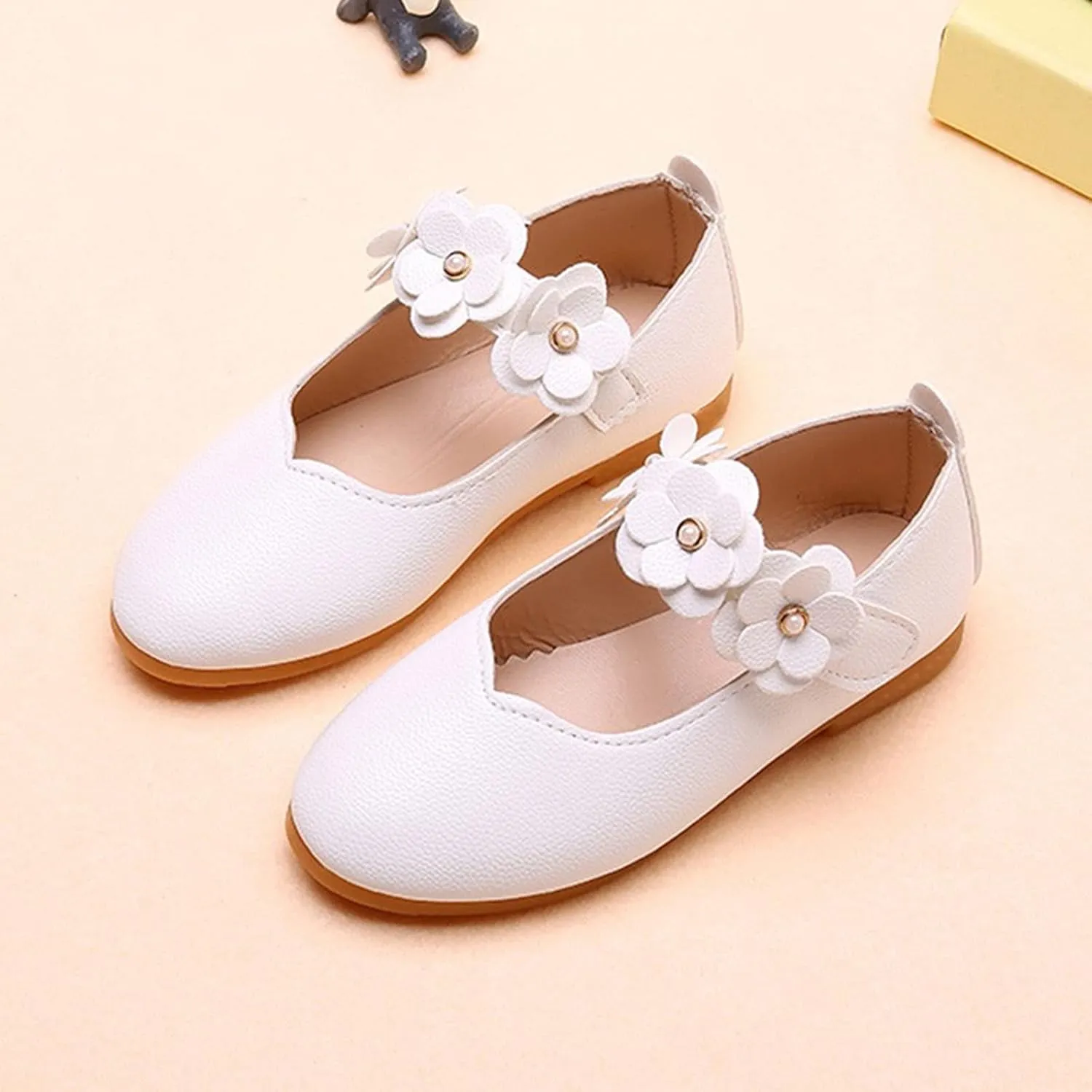 Toddler/Little Girls Mary Jane Ballerina Flat Flower Girl Non-Slip Soft Slip On Princess Dress Shoes for Wedding