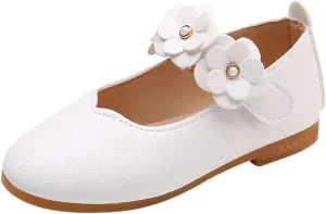 Toddler/Little Girls Mary Jane Ballerina Flat Flower Girl Non-Slip Soft Slip On Princess Dress Shoes for Wedding