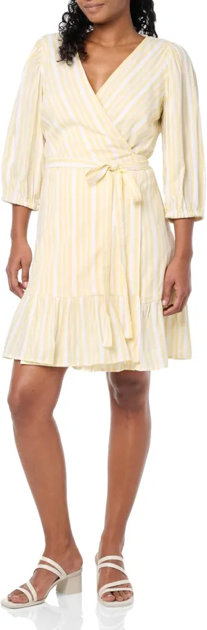 Tommy Hilfiger Women's 3/4 Sleeve Striped Wrap Dress