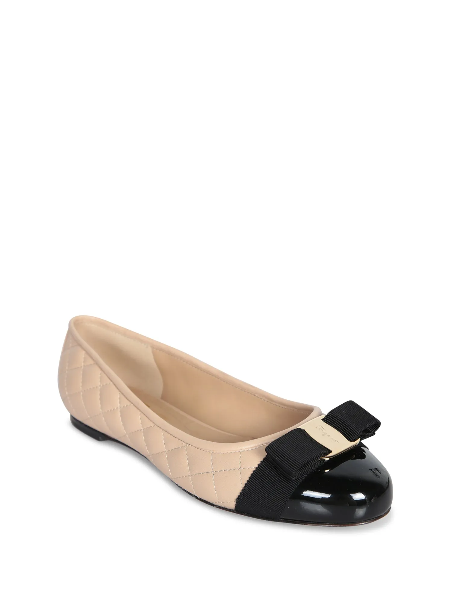 Vara Quilted Flat in Beige and Black