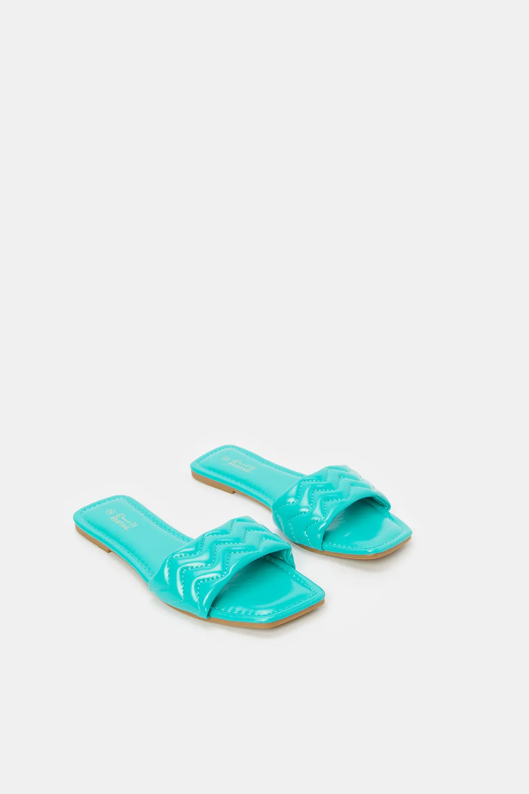 Women Blue Embossed Quilt Mule