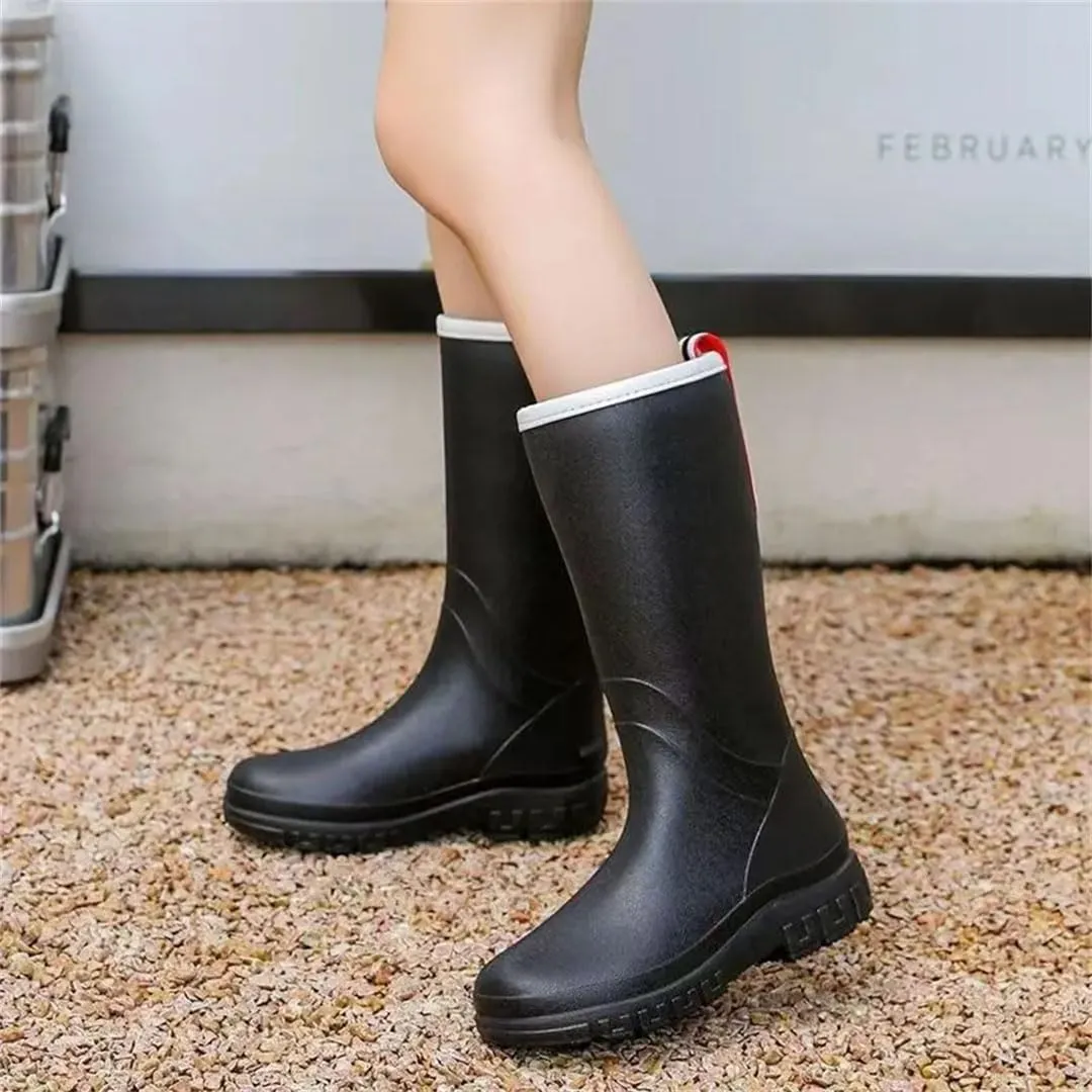 Women's Knee-High High Top Rain Boots Thick Sole Block Heel Non Slip Waterproof Kitchen Work Garden Boots