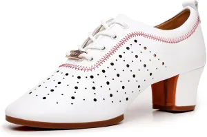 Womens Latin Ballroom Dance Shoes Non-Slip 3.5cm Heel Lace up Modern Dance Sneaker with Split Sole