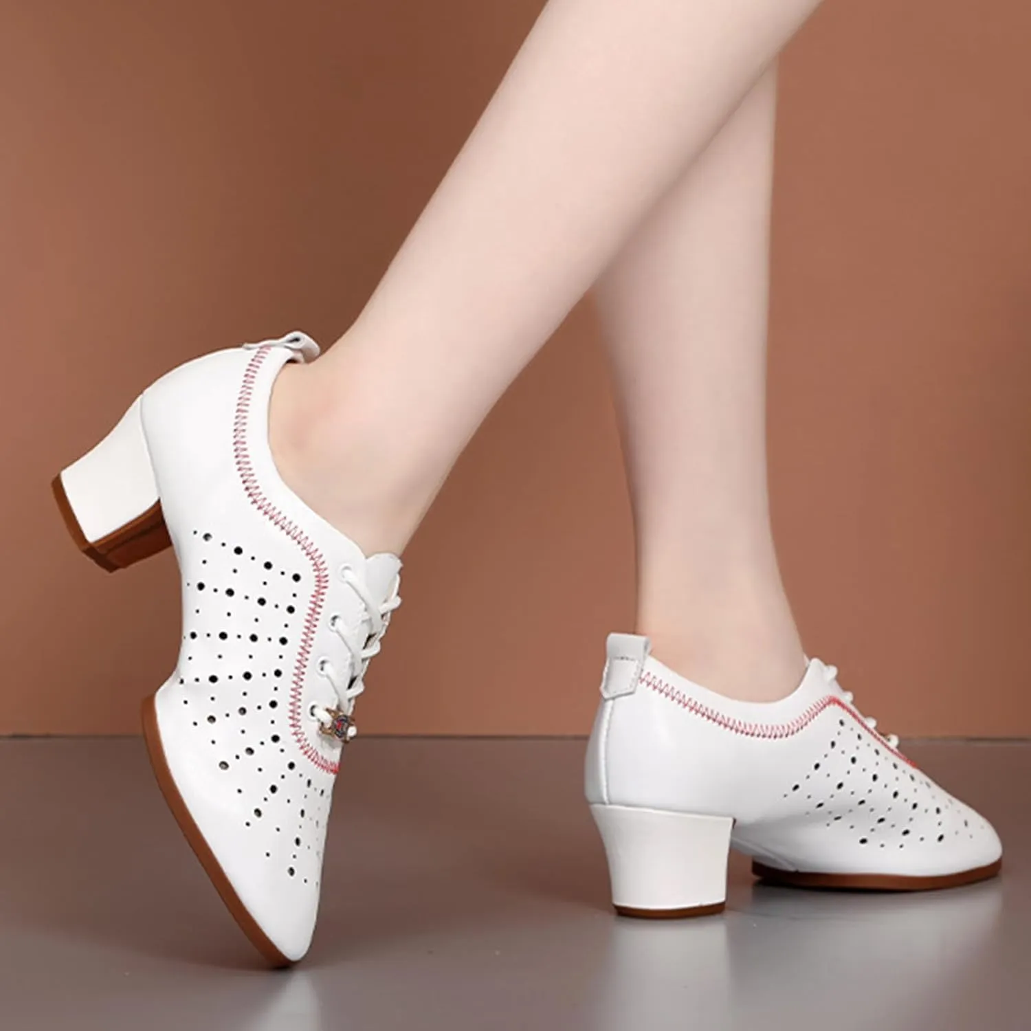 Womens Latin Ballroom Dance Shoes Non-Slip 3.5cm Heel Lace up Modern Dance Sneaker with Split Sole