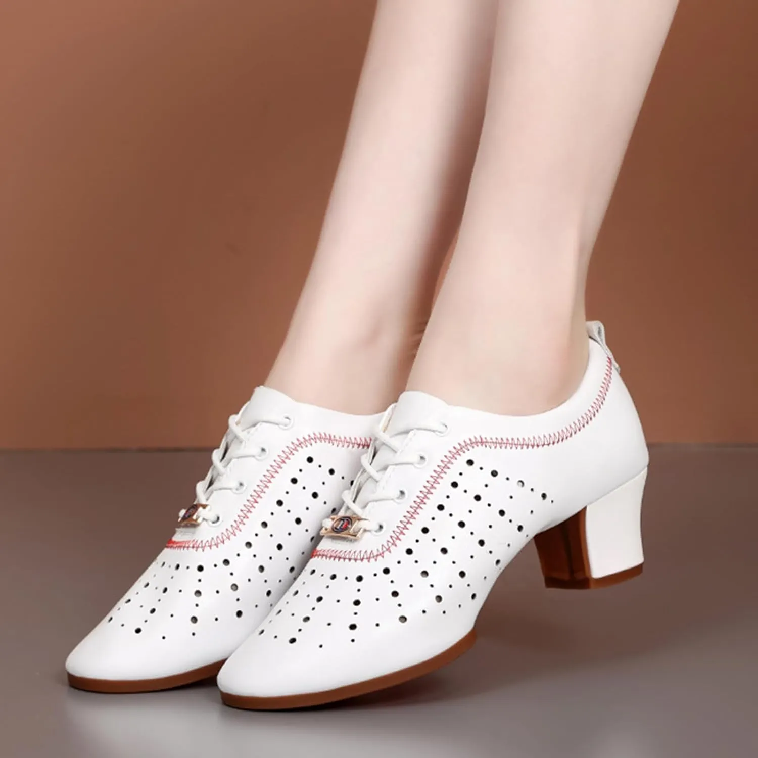 Womens Latin Ballroom Dance Shoes Non-Slip 3.5cm Heel Lace up Modern Dance Sneaker with Split Sole