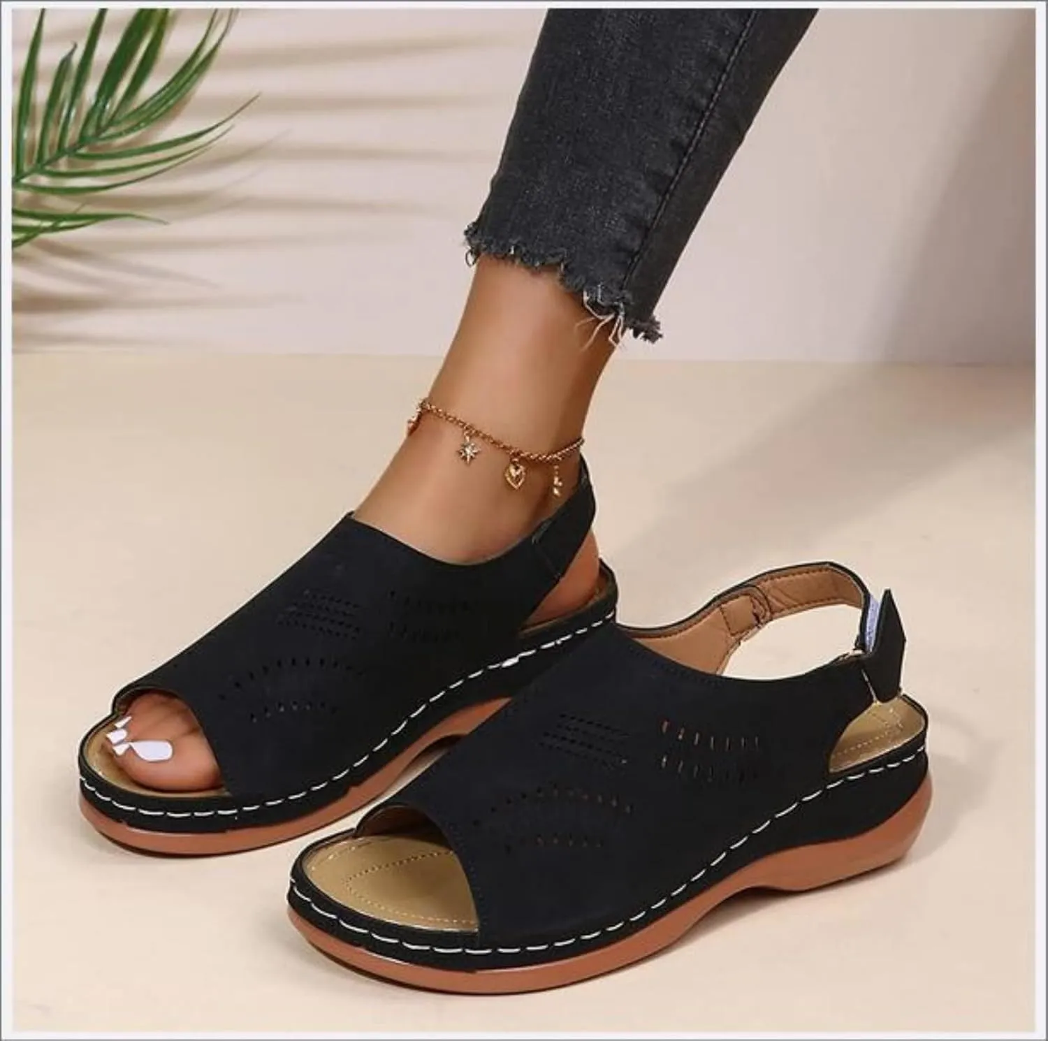 Women's Platform Wedges Sandals Wedge Ankle Strap Hollow Out with Orthopedic Arch Support Comfortable Round Toe Gladiator Outdoor Shoes Mules Walking Shoes
