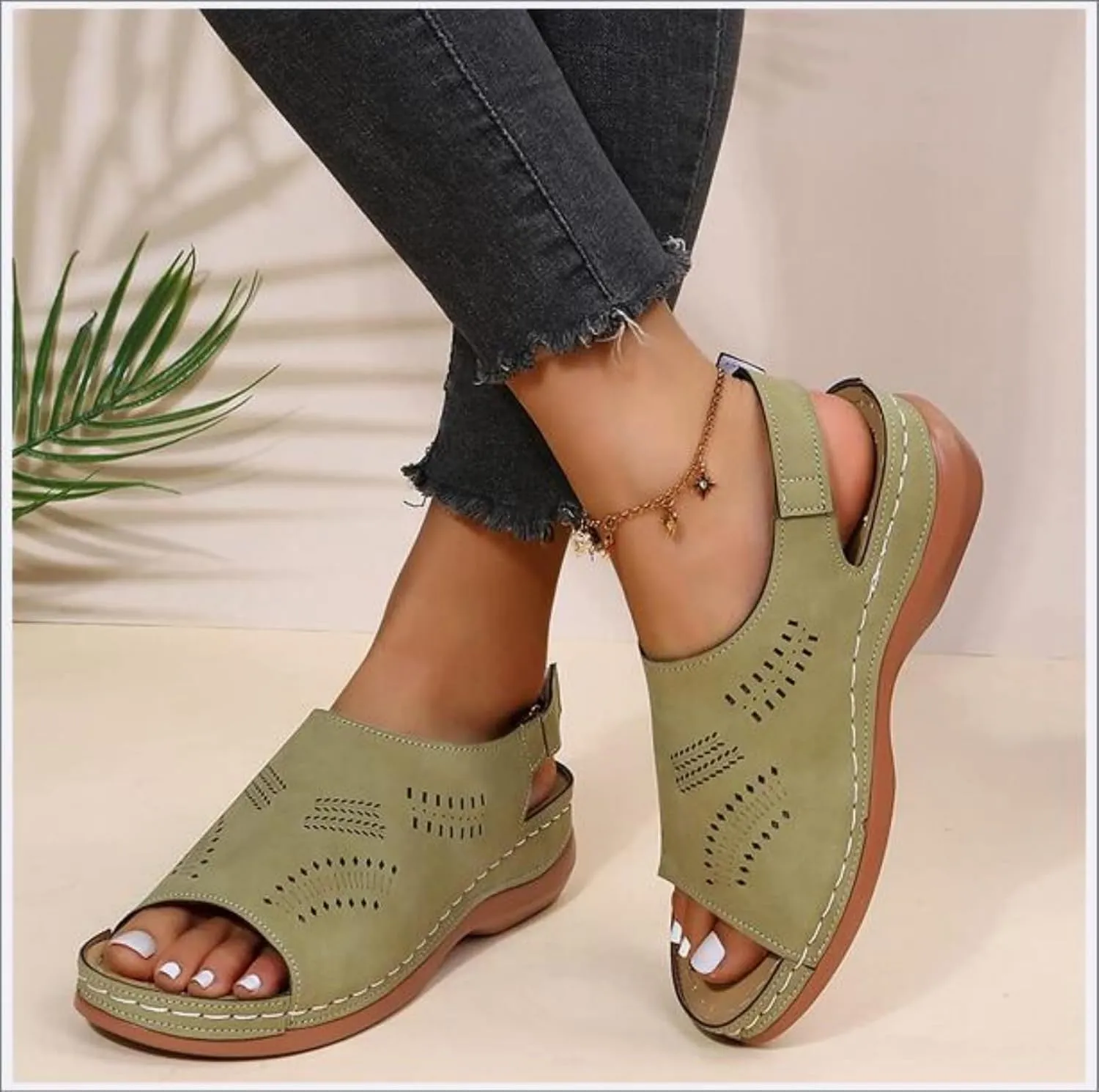Women's Platform Wedges Sandals Wedge Ankle Strap Hollow Out with Orthopedic Arch Support Comfortable Round Toe Gladiator Outdoor Shoes Mules Walking Shoes