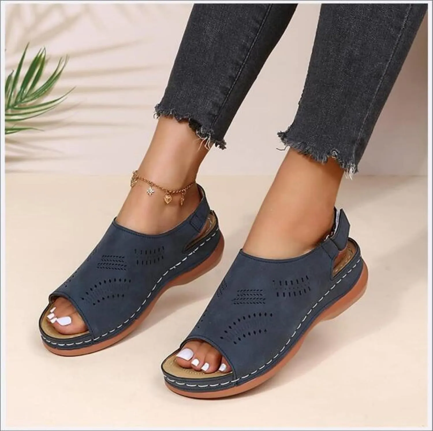 Women's Platform Wedges Sandals Wedge Ankle Strap Hollow Out with Orthopedic Arch Support Comfortable Round Toe Gladiator Outdoor Shoes Mules Walking Shoes