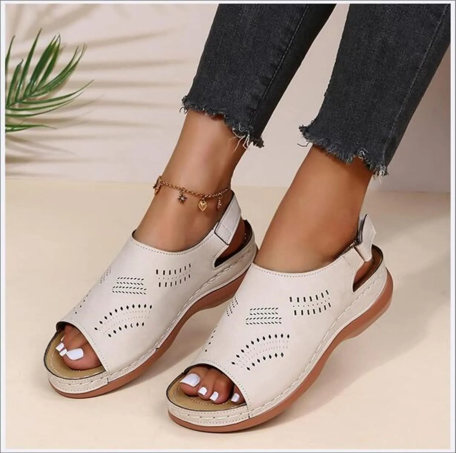 Women's Platform Wedges Sandals Wedge Ankle Strap Hollow Out with Orthopedic Arch Support Comfortable Round Toe Gladiator Outdoor Shoes Mules Walking Shoes