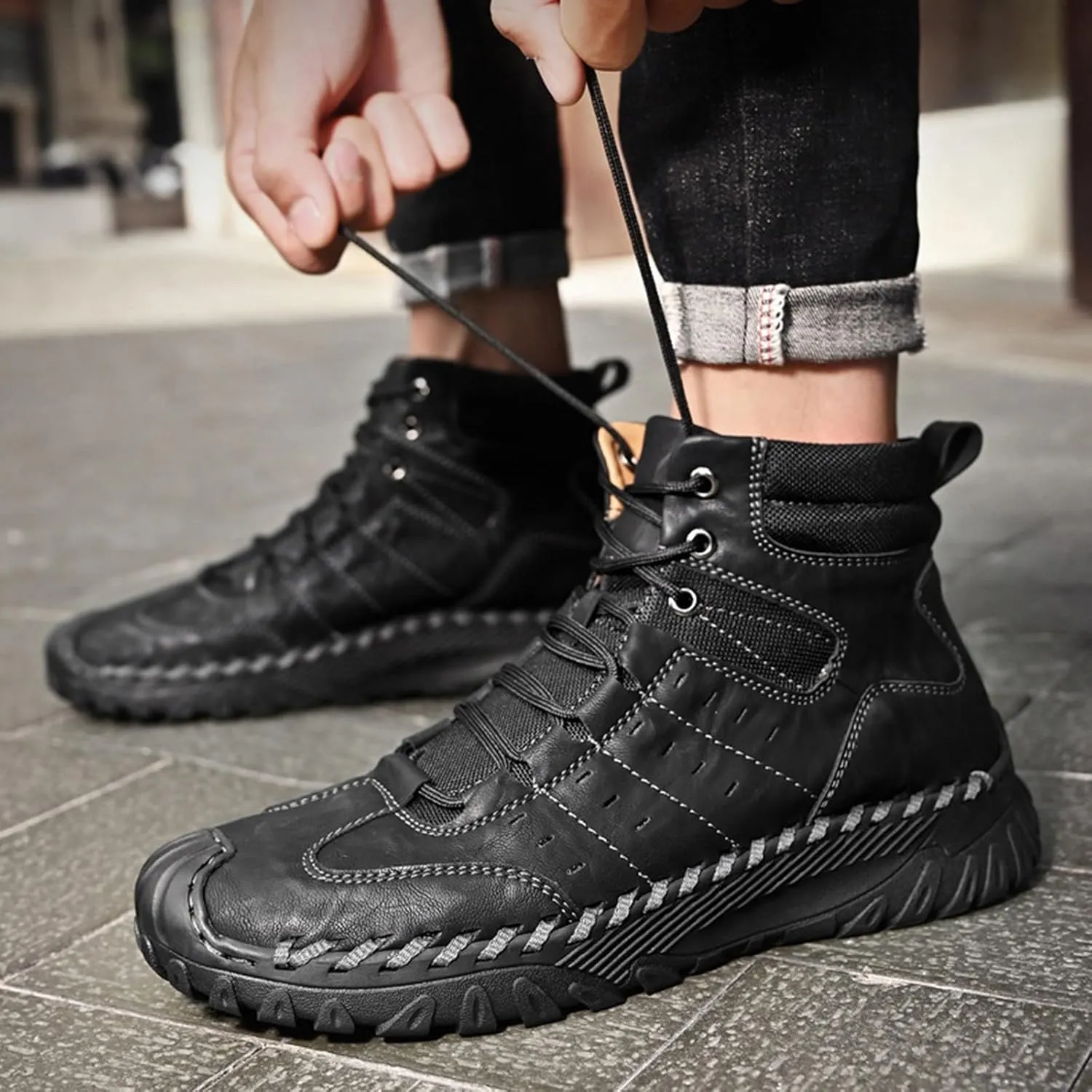 Work Boots for Men Composite Hiking Sneakers Boot with Comfort Working Shoes for Women Nonslip Mid Waterproof Outdoor Botas Lightweight Hike Grounded Footwear