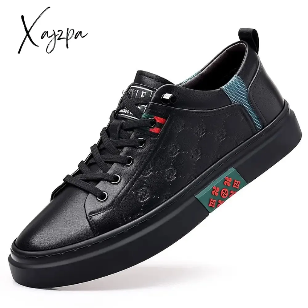 Xajzpa - Men Shoes Fashion Designer Genuine Leather Casual Shoes Leisure Flats Skateboard Shoes Cow Leather Youth Lace-up Loafers