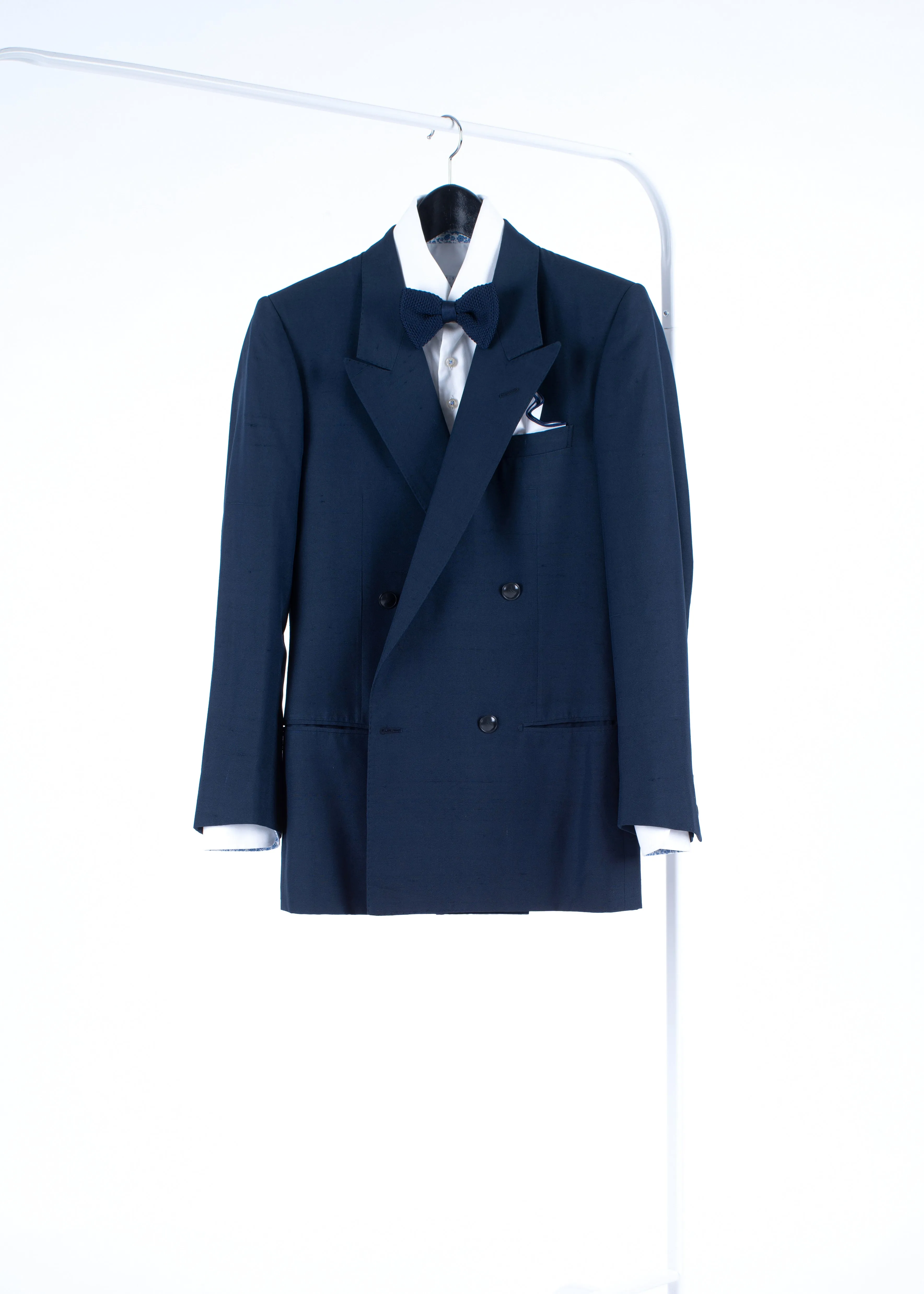 Yves Saint Laurent Pure Silk Double Breasted Blue Blazer, Men's US 34R, EU 44