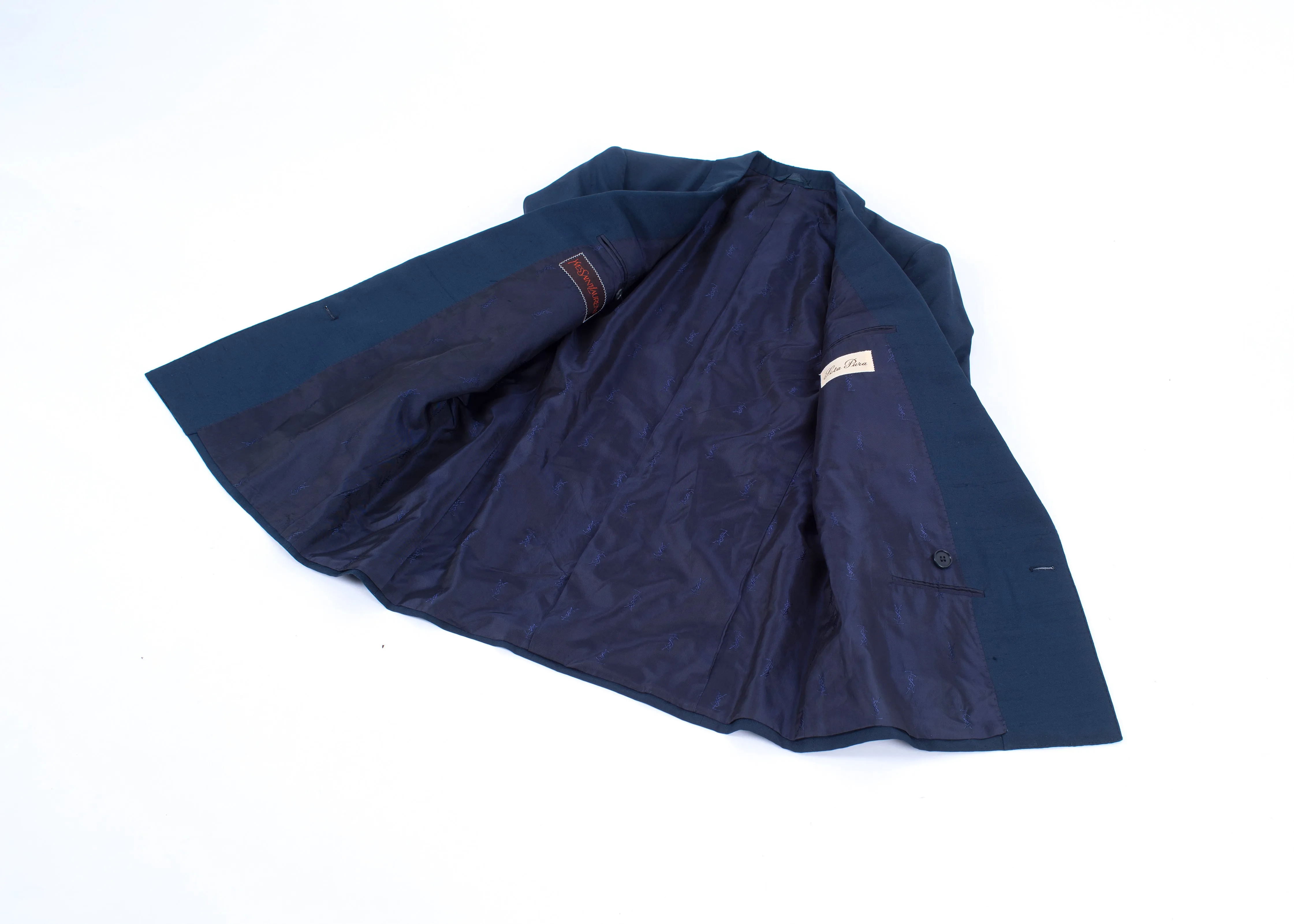 Yves Saint Laurent Pure Silk Double Breasted Blue Blazer, Men's US 34R, EU 44