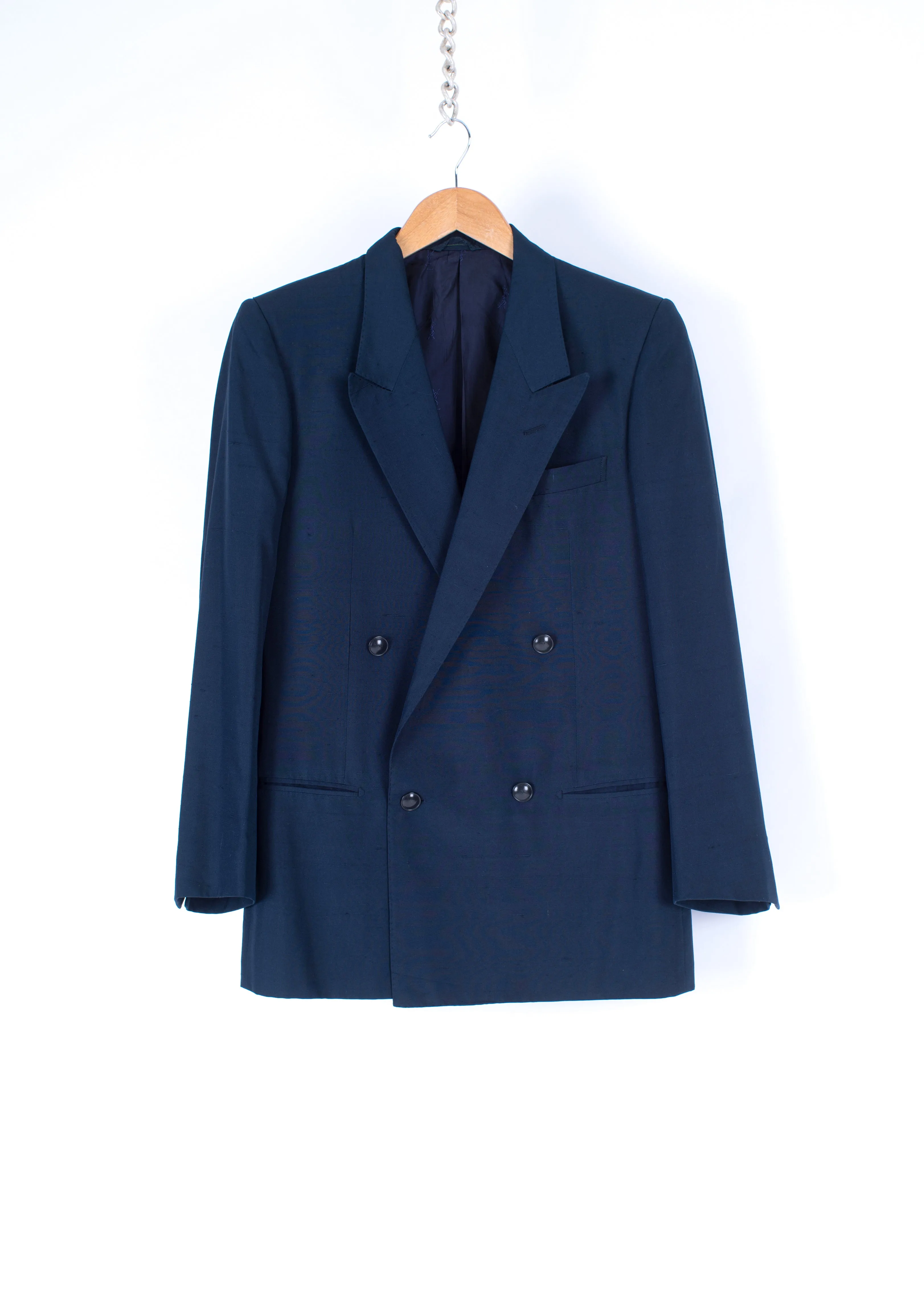 Yves Saint Laurent Pure Silk Double Breasted Blue Blazer, Men's US 34R, EU 44